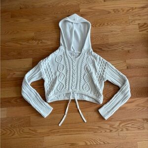 Cream Cable Knit Hooded Sweater